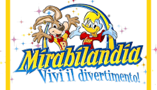 Logo di Mirabilandia, parco divertimenti in Italia con mascotte animate.